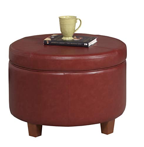 Chocolate Brown HomePop Round Leatherette Storage Ottoman with Lid 