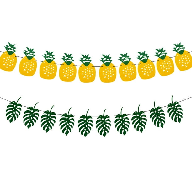 KAKOWELY 2 guirnaldas de piña y hojas hawaianas, banderines, suministros de decoración para fiestas y festivales.