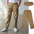 thumbnail image 3 of Kids Boys School Uniform Pants Fit Stretch Pants With Pockets Straight Pants Brown School Pants For Boys Back To School Clothes Kids Boys Clothes Size 8-9 Years, 3 of 5