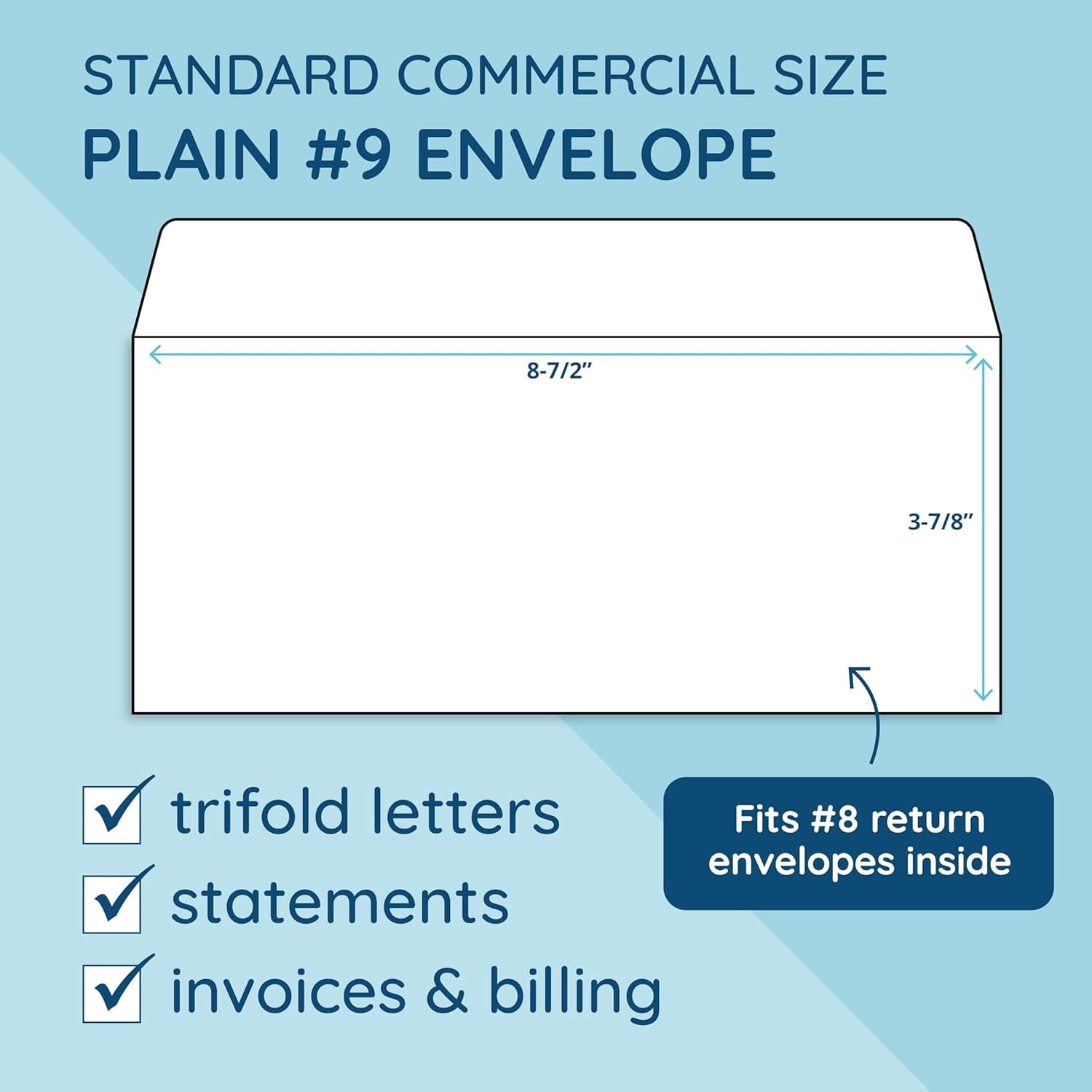 500 No. 9 Self Seal Security Envelopes – Peel and Designed for Secure Mailing - Tinted with Printer Friendly Design Number Size 3 7/8 Inch X 8 Pack of
