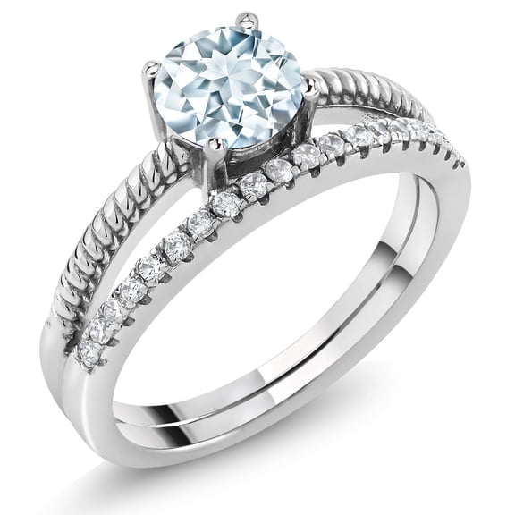 Gem Stone King 925 Sterling Silver Sky Blue Aquamarine Engagement Engagement Ring for Women (0.94 Cttw, Gemstone March Birthstone, Round 6MM, Size 6)