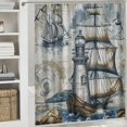 thumbnail image 6 of Orinice  Nautical Shower Curtain, Vintage Ocean Lighthouse Anchor Sailboat Compass,  Polyester Fabric Bathroom Decor Set with 12 Hooks 69x72, 6 of 7