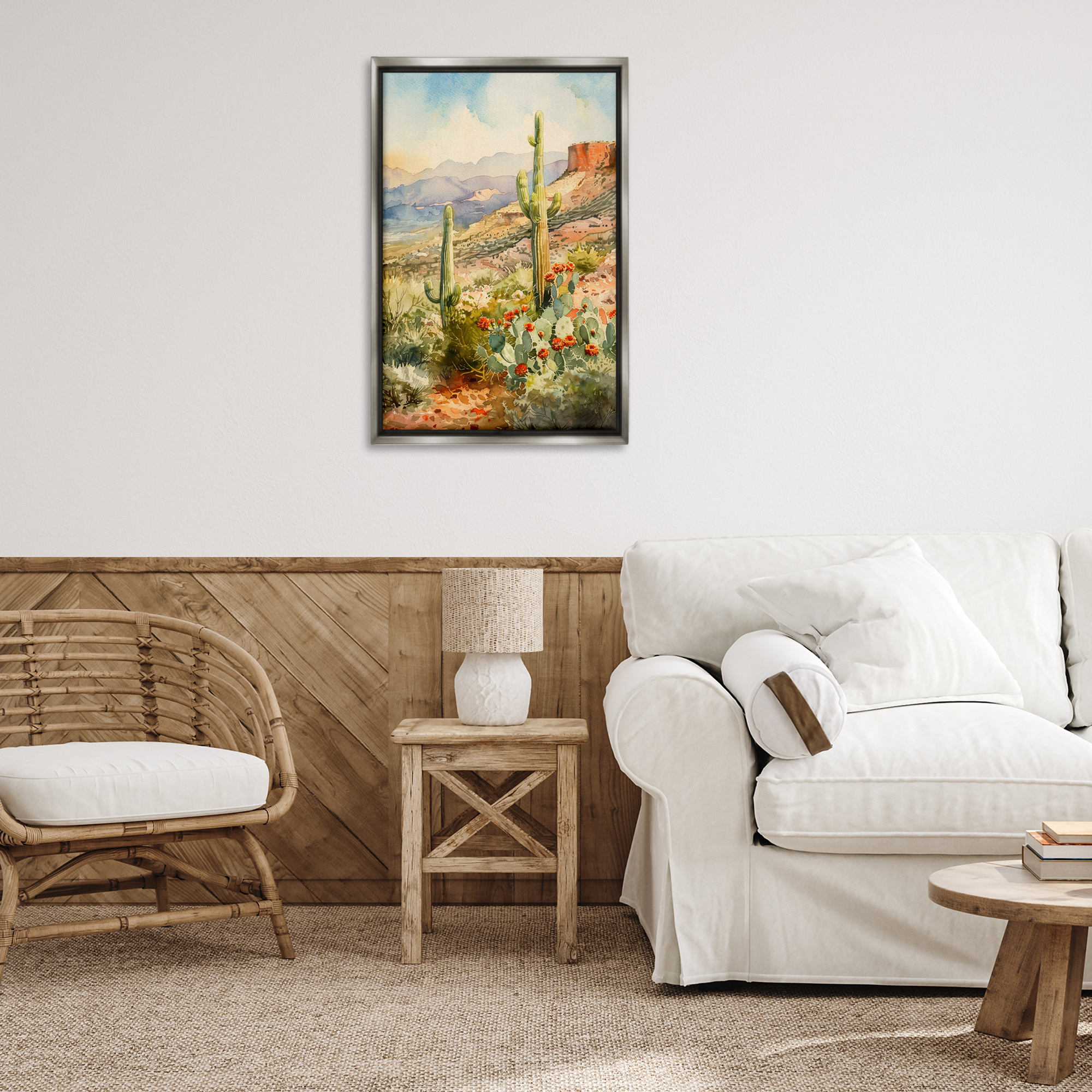 Stupell Industries Standing Tall Cacti Nature Landscape & Nature Painting Gray Floater Framed Canvas Art Print Wall Art, 21 x 31