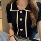 thumbnail image 5 of Camiseta de mujer Blusa de solapa delantera con botones Camiseta suelta de manga corta para niña, Negro Inevent AP001518-01B, 5 of 7