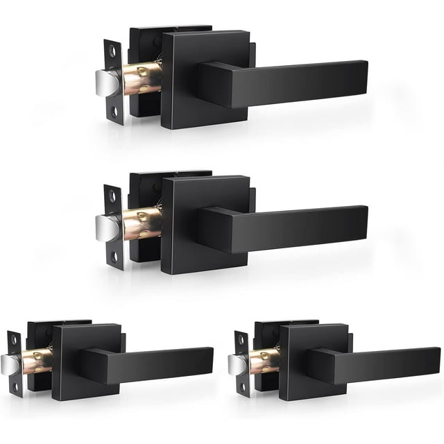 Leviers Mats pour Porte de Passage, Poignées Carrées pour Hall et Garde-Robe, Poignées de Porte Robustes pour Intérieur, Ensembles de Leviers Anti-Blocage Réversibles pour Porte Droitier/gauche