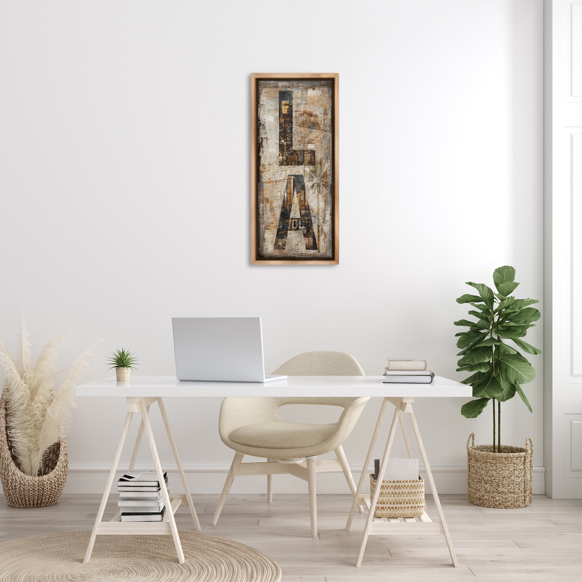 Stupell Industries Los Angeles Montage Collage Town & City Painting Brown Floater Framed Canvas Art Print Wall Art, 15 x 31