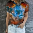 thumbnail image 2 of Penkiiy Galaxy Printed Shirt , Womens Vintage Casual Loose Short Sleeve Tee Tops L Khaki, 2 of 7