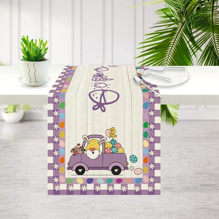 

Easter Table Runner Bunny Eggs Flowers Linen Purple Rectangle Buffalo Plaid Table Setting Covers for Holiday Wedding Farmhouse Kitchen Dinner Indoor or Outdoor Parties 13 x 72 inch