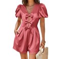 thumbnail image 4 of Summer Short Sleeve Women V-neck Solid Bow Front  Jumpsuit, 4 of 8