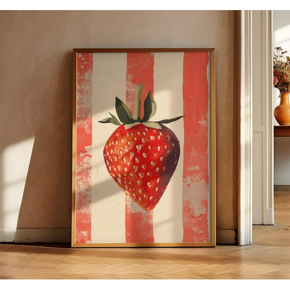 Strawberry Vintage Print, Strawberries Wall Art, Kitchen Trendy Poster, Farmhouse Kitchen Drawing, Retro Kitchen Decor, Fruit Wall Art Wall Art, Modern Wall Decor, 8x12 UNFRAMED