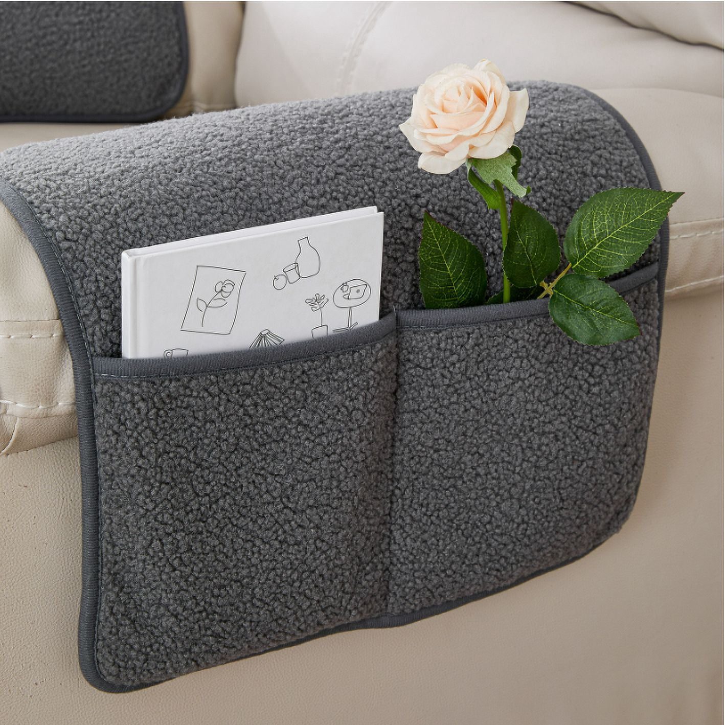 Yogsey 3 Pcs Recliner Covers Armrest Covers with Storage Pockets Headrest Cover Armchair Slipcovers Sofa Recliner Protector Light Grey