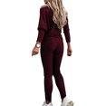 thumbnail image 2 of Opperiaya Women's 2 Pieces Ribbed Tracksuit Outfits Solid Color Off Shoulder Long Sleeve Tops Drawstring Long Pants Set, 2 of 3