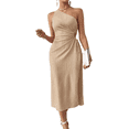 thumbnail image 1 of Vestido de Verano Midi Sin Mangas con Abertura Alta y un Hombro Descubierto para Mujer, Color Albaricoque S, 1 of 7