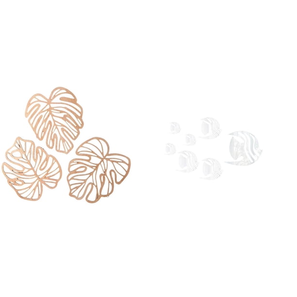Juego de decoración de pared con espejo acrílico con hojas de palma y peces para dormitorio, baño y sala de estar con temática de selva tropical.