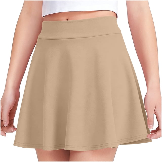 Odeerbi Niñas Mini Falda Plisada Color Sólido Cintura Elástica Falda Uniforme de La Escuela