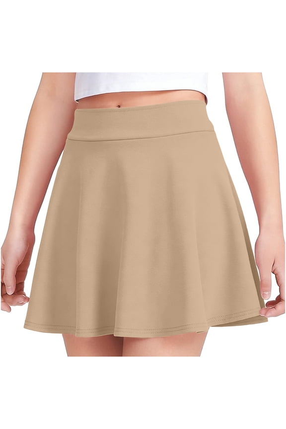 Girls Pleated Skirt Casual Stretch Waist Flared Plain Pleated Mini Skater Skirt High Waisted A Line School Uniform Skirts 4-15 Years
