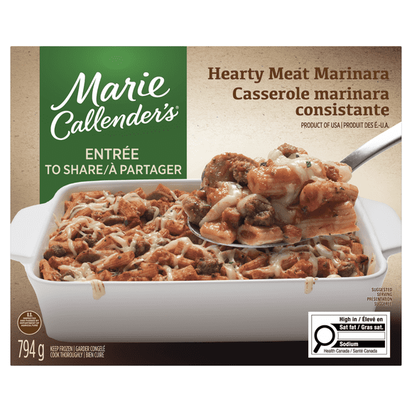 Marie Callender's Hearty Meat Marinara Frozen Dinner, Hearty Meal Casserole, Includes pasta from scratch and vine ripened tomatoes, Hearty Meat Marinara Frozen Meal, 794g