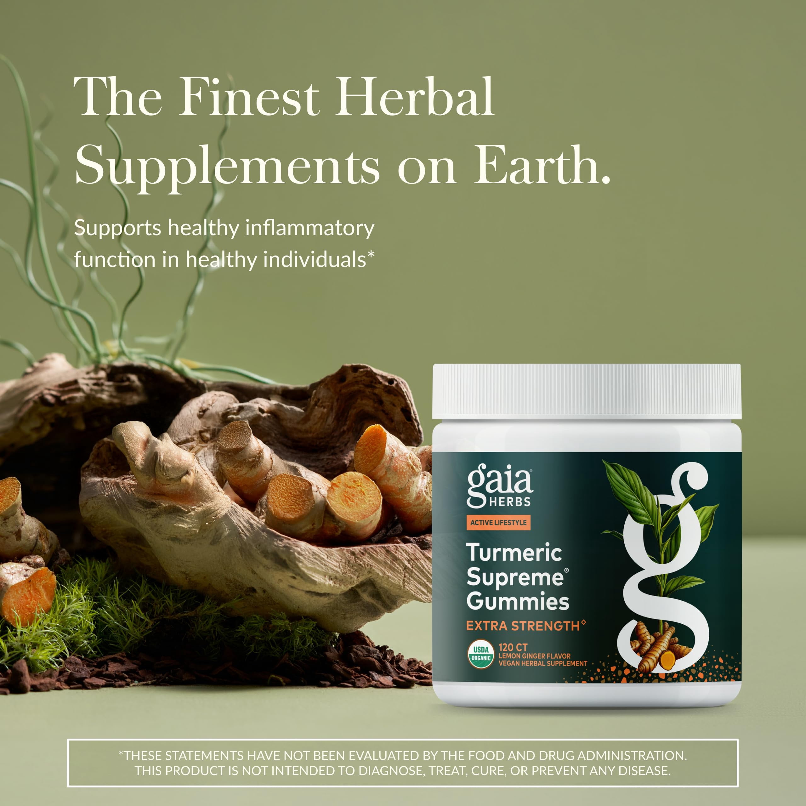 Gaia Herbs Turmeric Supreme Extra Strength Gummies - Supports Swelling Relief to Help Maintain an Active Lifestyle - Lemon Ginger Flavor - 120 Vegan Organic Gummies (40-Day Supply)