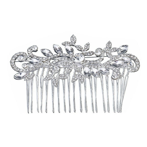 KALLORY 1Set Rhinestone Hair Comb Headpiece Silver Flower Design for Bridal Look
