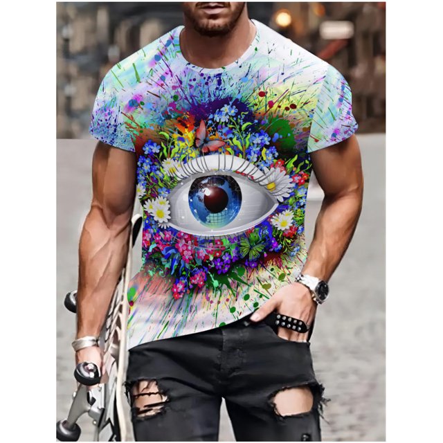 T-shirt Imprimé Il Intelligent Coloré 3D Drôle pour Hommes Été Tendance Hip Hop Mode Urbaine Décontracté Col Rond Manches Courtes Mode Ample