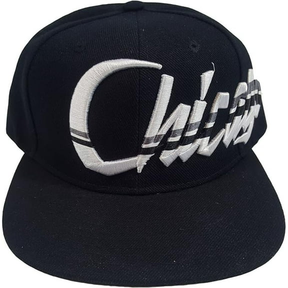 Chicago Embroidery Cursive Style Black Snapback Cap