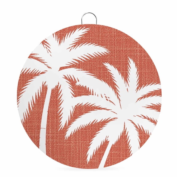 Welcome Sign for Front Door, Red Tropical Tree Round Metal Wall Art Wreaths, Summer Coastal Palm Trees Outdoor Indoor Wall Hanging Sign for Porch Decor Housewarming Gifts 5.9 Inch