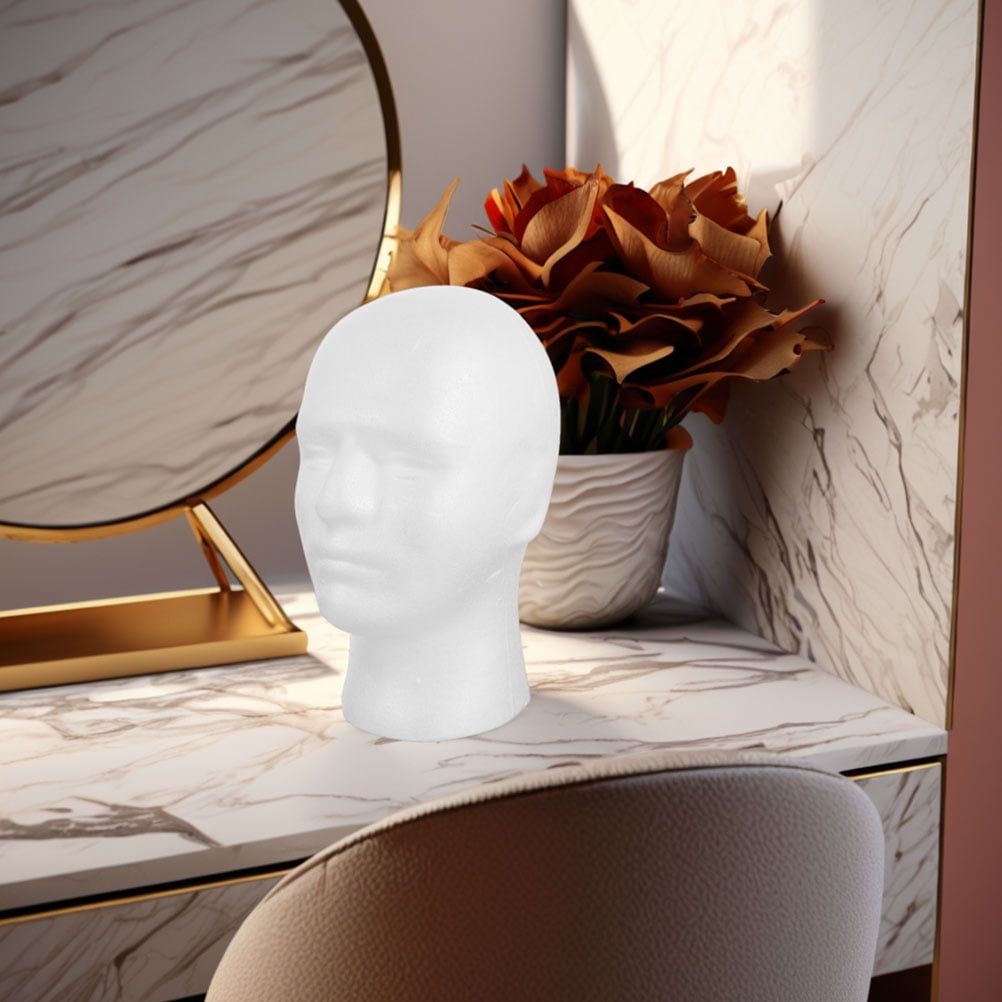 FELTECHELECTR 2Pcs Male Foam Mannequin Head Model White Lightweight Foam Display Stand for Hats Scarves