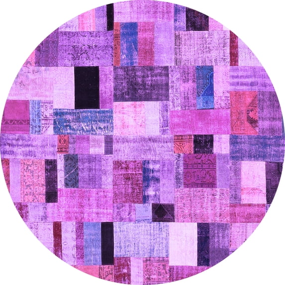 Ahgly Company Indoor Round Patchwork Purple Transitional Area Rugs, 8' Round