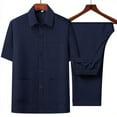 thumbnail image 2 of BinBiL Men’s 2-Piece Solid Color Set Short Sleeve Button-Down Shirt with Chest Pocket and Matching Pants Navy XL(XL), 2 of 3