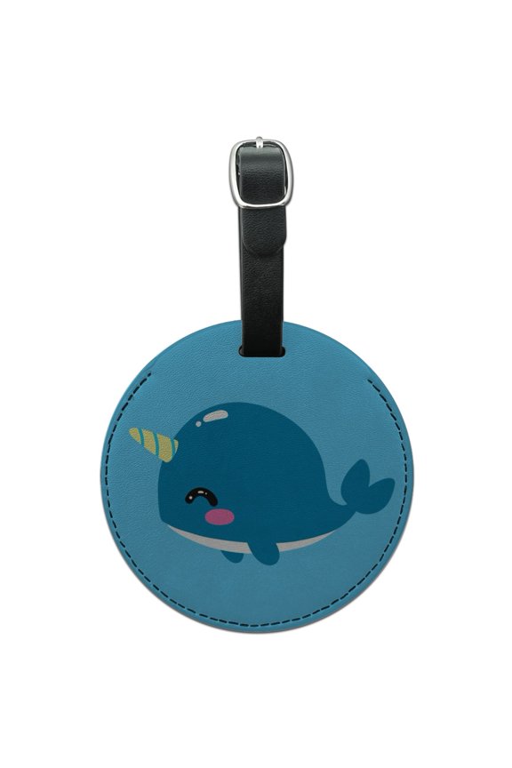 Cute Kawaii Baby Narwhal Round Leather Luggage Card Suitcase Carry-On ID Tag