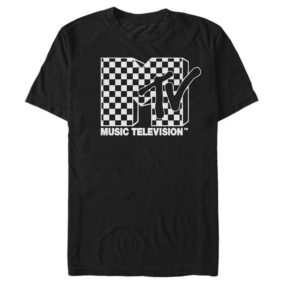Men's MTV and Checker Logo  Graphic Tee Black Small