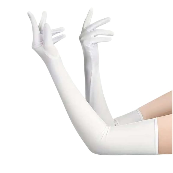 Christmas Stretchy Long Opera Gloves for Women Over The Elbow Formal Gloves for Evening White Free Size