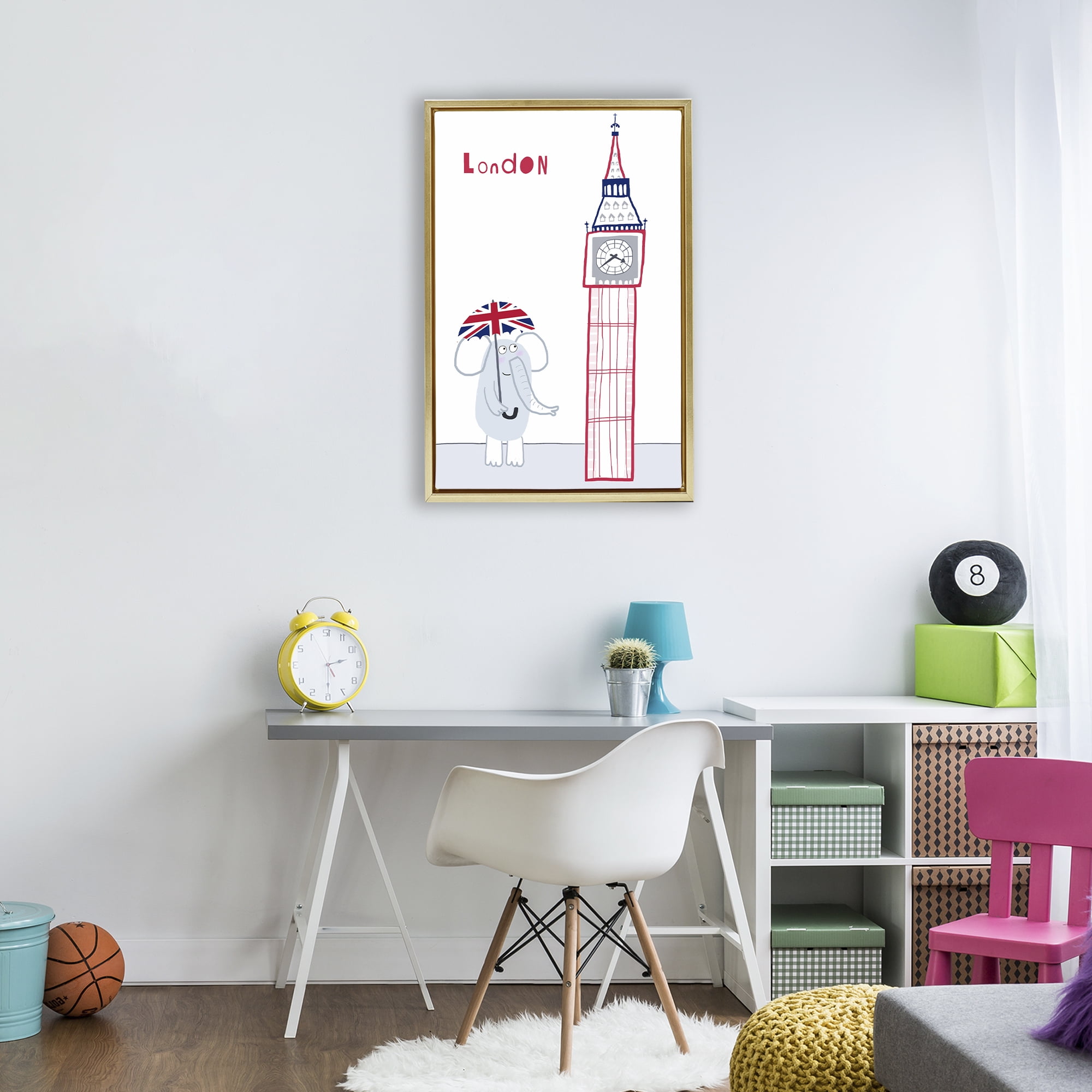 Elephant & Big Ben London Gold Framed Floater Canvas Wall Art, design by Carla Daly