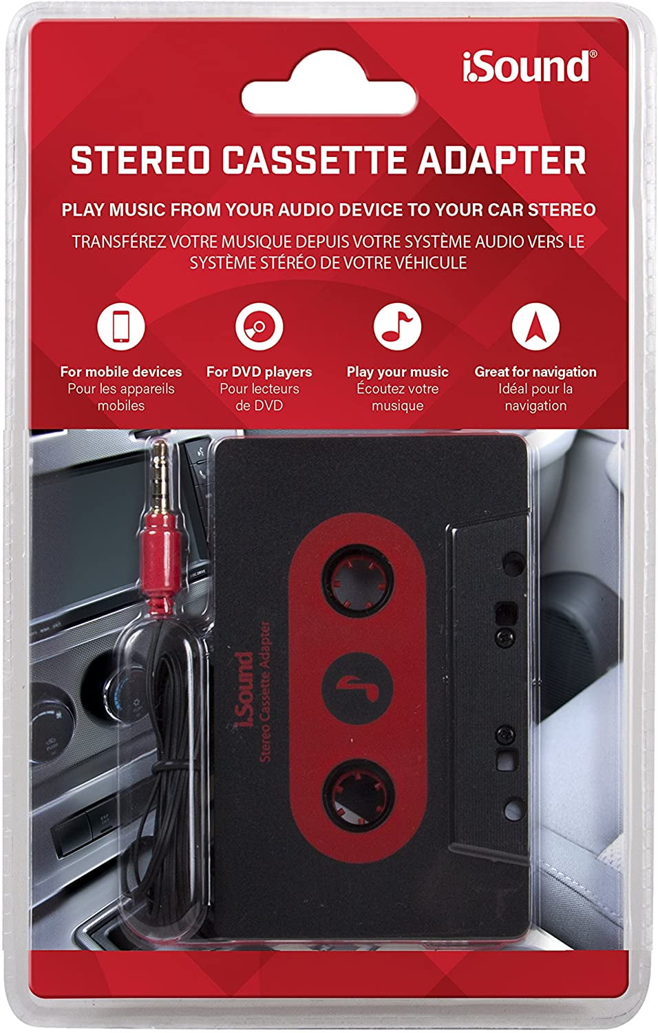 ISound Car Stereo Cassette Adapter Plays Music From Your Audio Device to Your Car Stereo