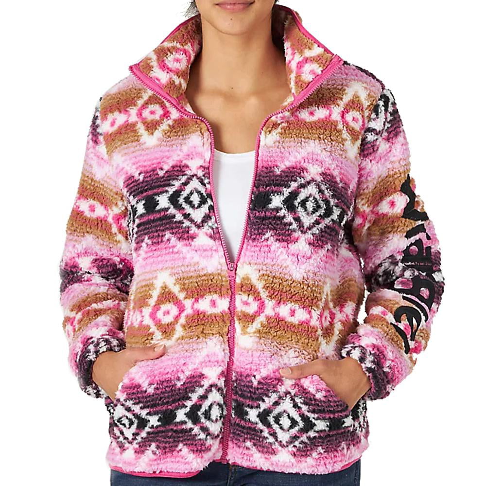 Wrangler Womens 112321396 Retro Southwestern Zip Sherpa Jacket XL Pink -  