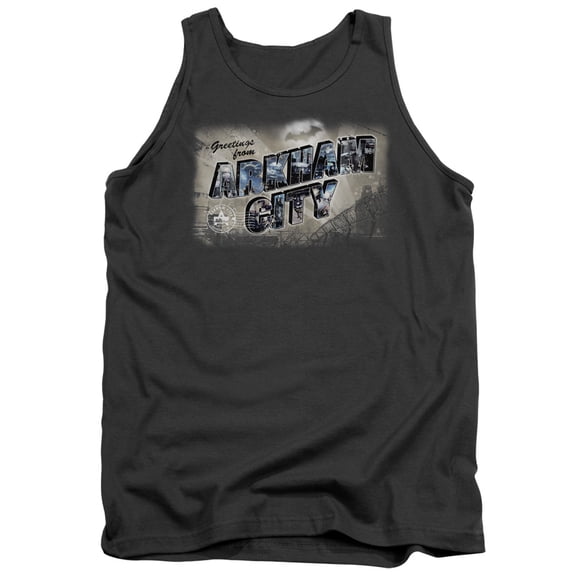 Batman Arkham City Greetings From Arkham Adult Tank Top Charcoal