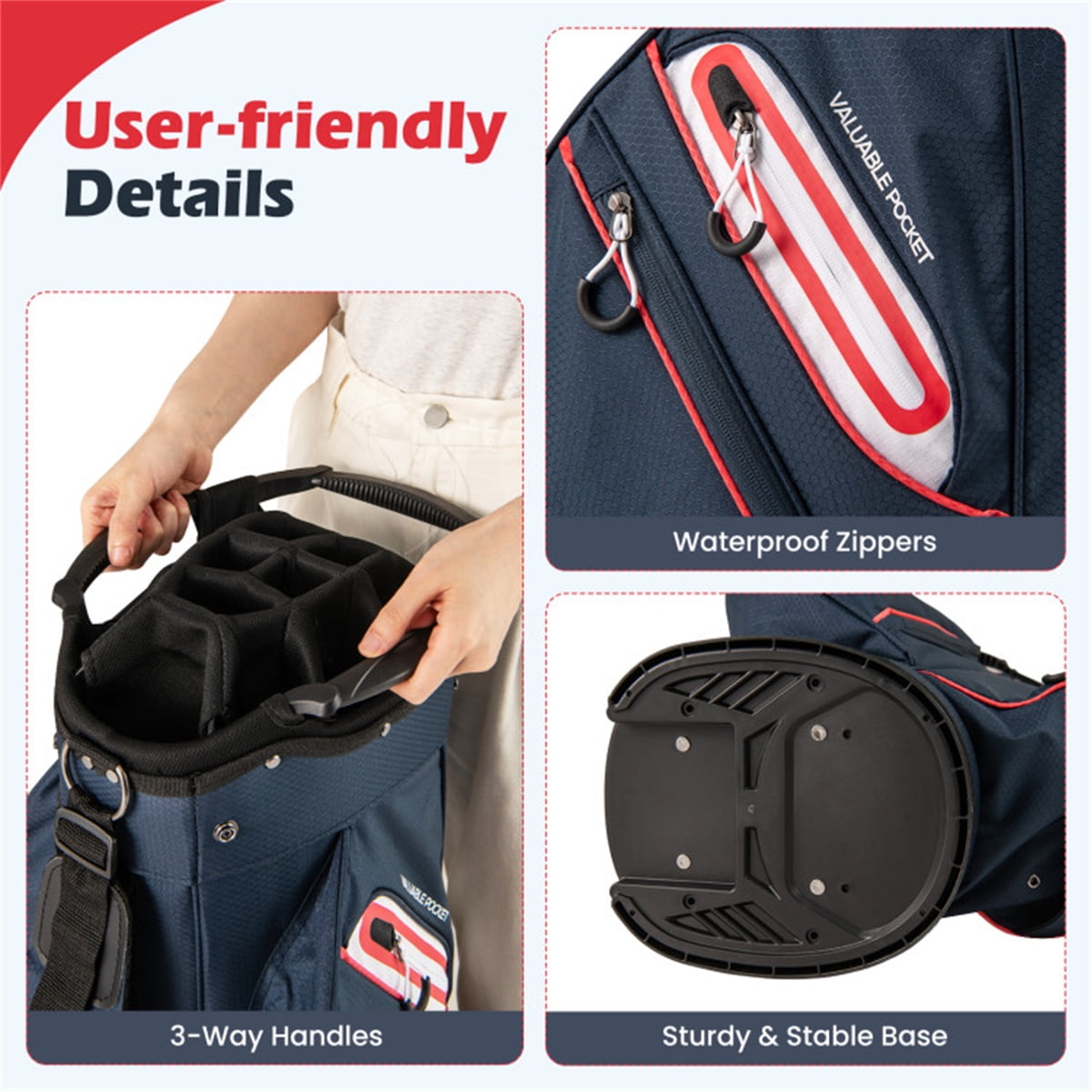 Golf Cart Bag 14 Way Full Divider Top 6 Zippered Pockets With Large Cooler Pocket Waterproof Zippers Rain Hood Umbrella Holder And Lightweight Polyester Golf Club Carry Bag Cart Bag For Golfer