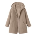 thumbnail image 7 of Women's Fleece Lined Jackets Hooded Cable Textured Zip Front Mid Length Coat Plush Coats for Women Beige XL, 7 of 7