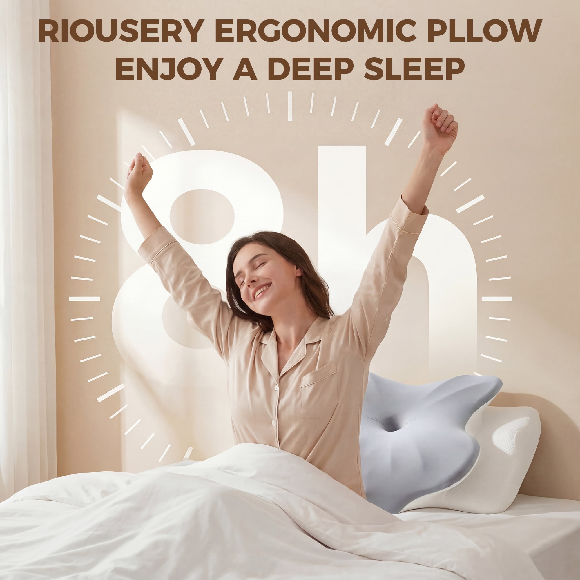 Riousery Cervical Neck Support Pillow, Memory Foam Contour Pillow for Back and Side Sleepers, Dual-Height Design, Cooling Cover