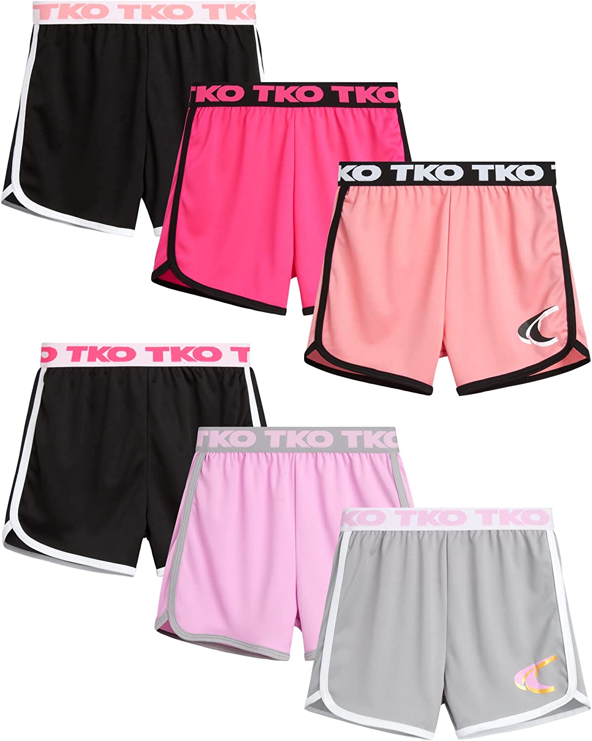 TKO Girls' Active Shorts 6 Pack Athletic Gym Dolphin Shorts (Size 7