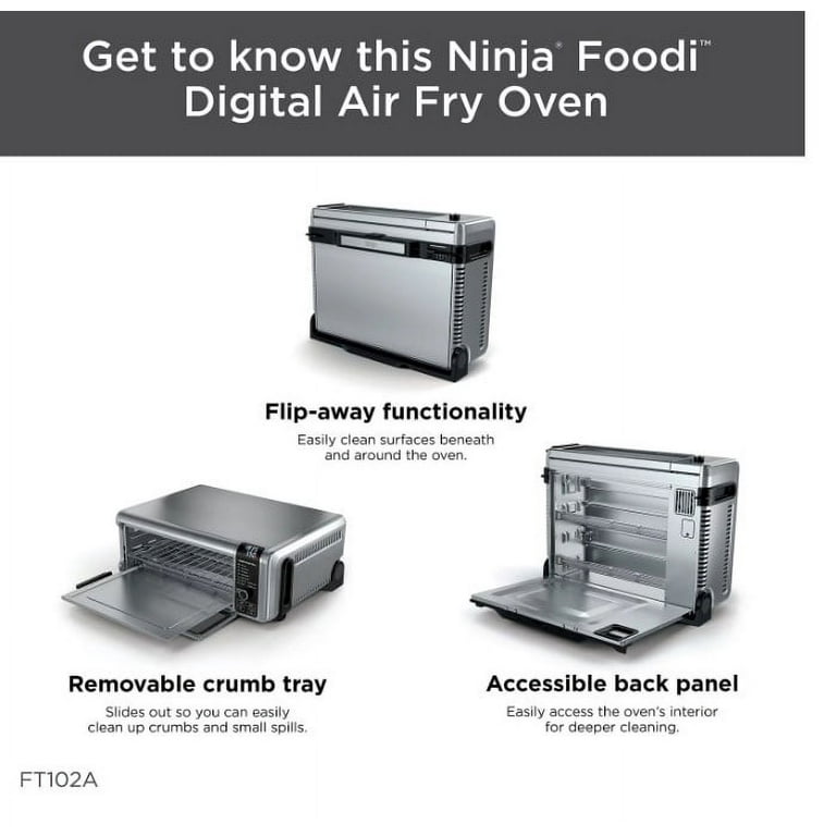 Ninja FT102CO Foodi 9-in-1 Digital Air Fry Oven, Air Roast/ Broil, Bake,  Bagel, Toast, Dehydrate, Keep Warm, and Reheat, Stainless Steel (Renewed)