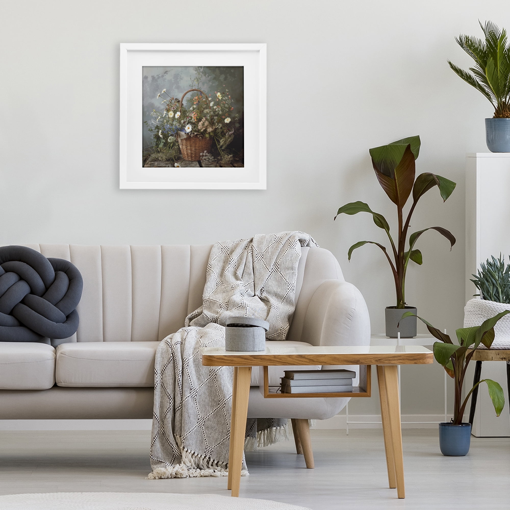 Stupell Industries Floral Basket Still Life White Framed Print Under Glass, design by Lazar Studio