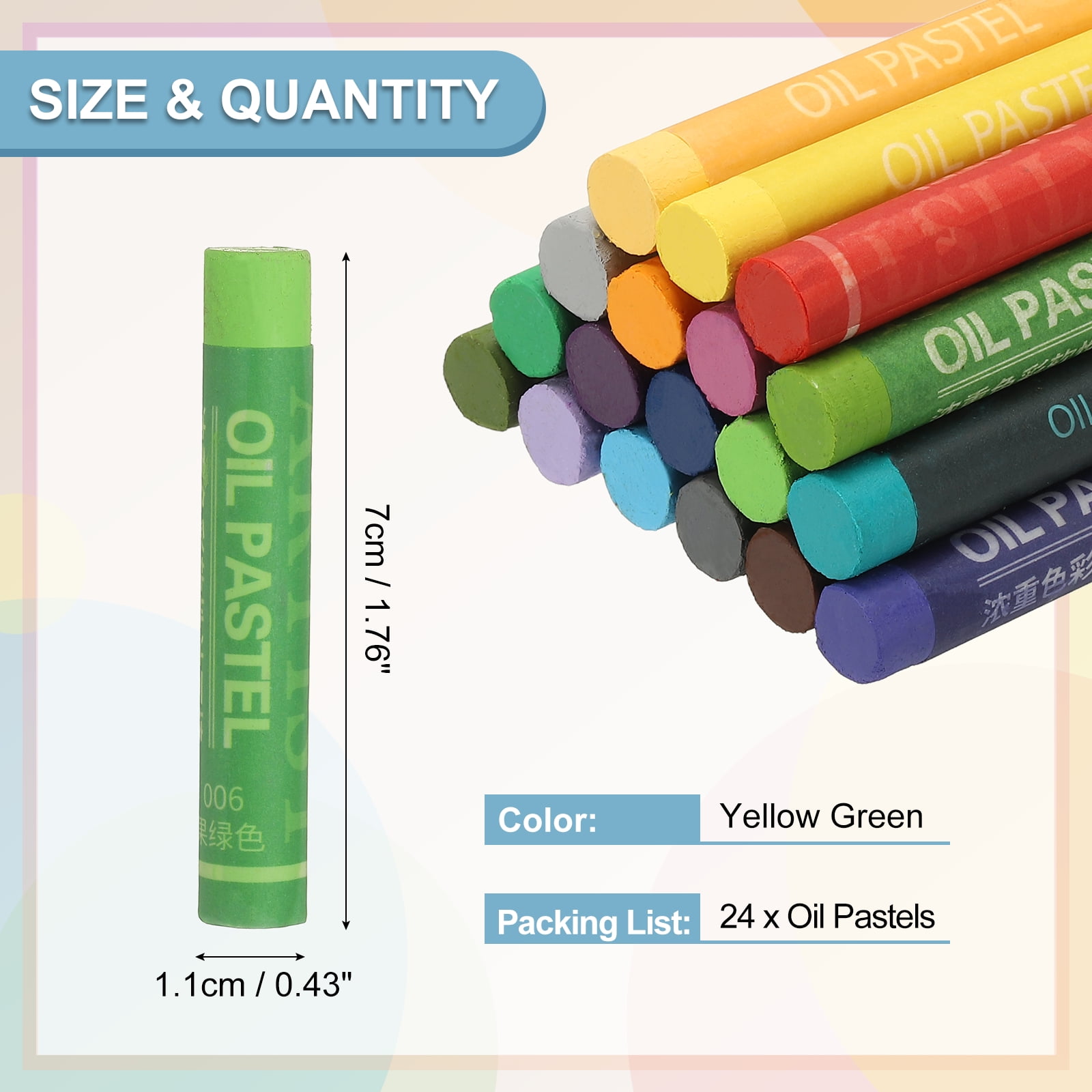 Uxcell Yellow Green Oil Pastels, 24Pcs Soft Oil Crayons Creamy Pastels Stick Art Supplies for Art Painting Drawing Blending Graffiti for Drawing Beginners Artists