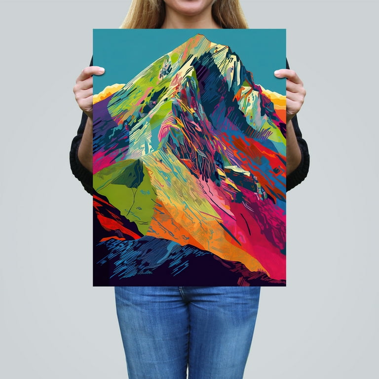 Neon Colour Mountain Summit Psychedelic Artwork Vibrant Abstract