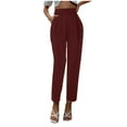 thumbnail image 1 of Woman Pants Satin High Waisted Pants Loose Fitting Slacks with Silk Pockets Womens Work Pants Red XXXL, 1 of 4