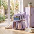 thumbnail image 6 of Transparent Backpack for Women Men, Clear PVC Bookbag Stadium Approved Heavy Duty School Bag with Reinforced Shoulder Straps - Spacious Travel Daypack for Students Teens Adults, Concert, Work, Purple, 6 of 7