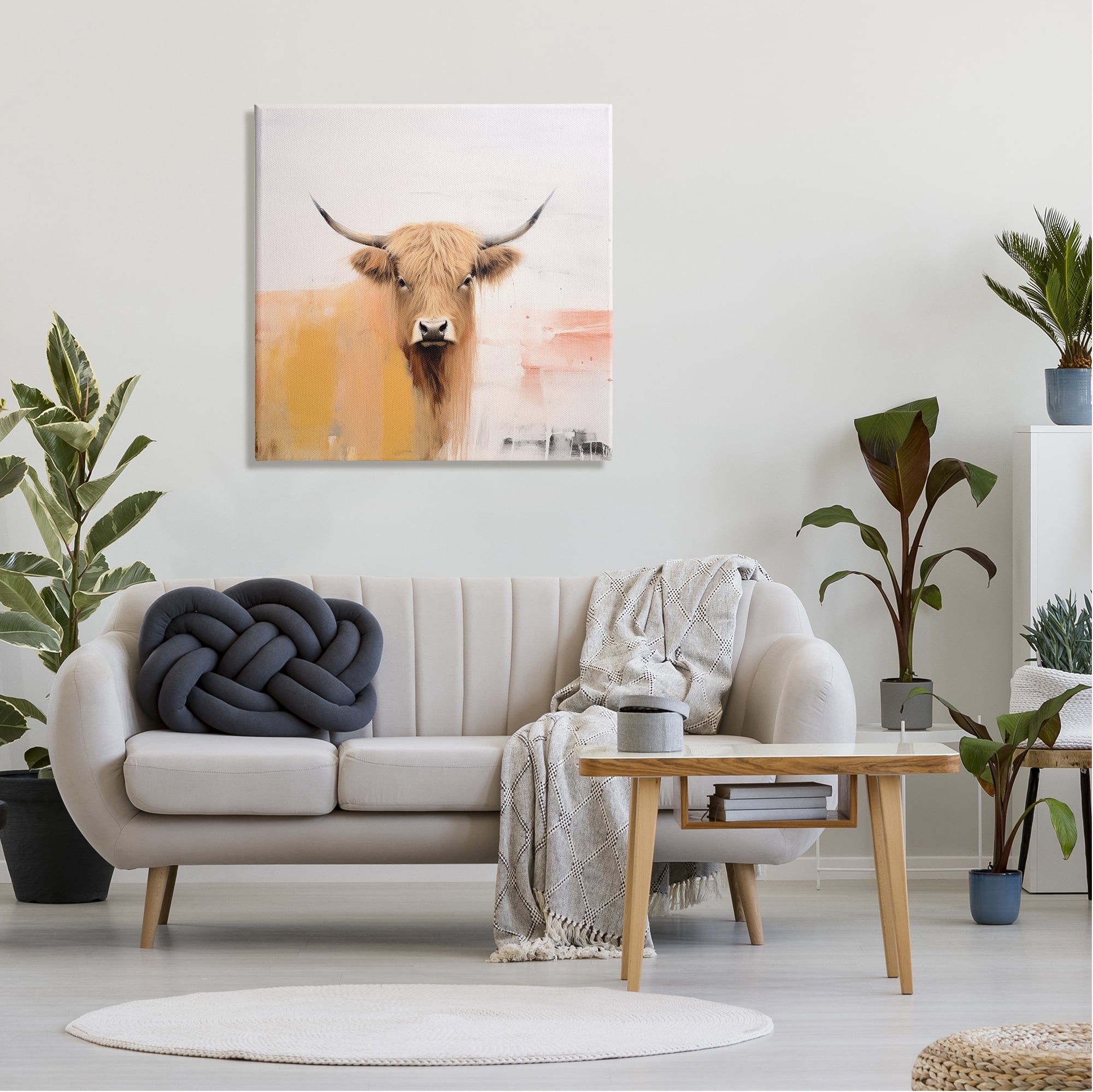 Stupell Industries Modern Highland Cow Animals & Insects Painting Gallery Wrapped Canvas Art Print Wall Art, 30 x 30