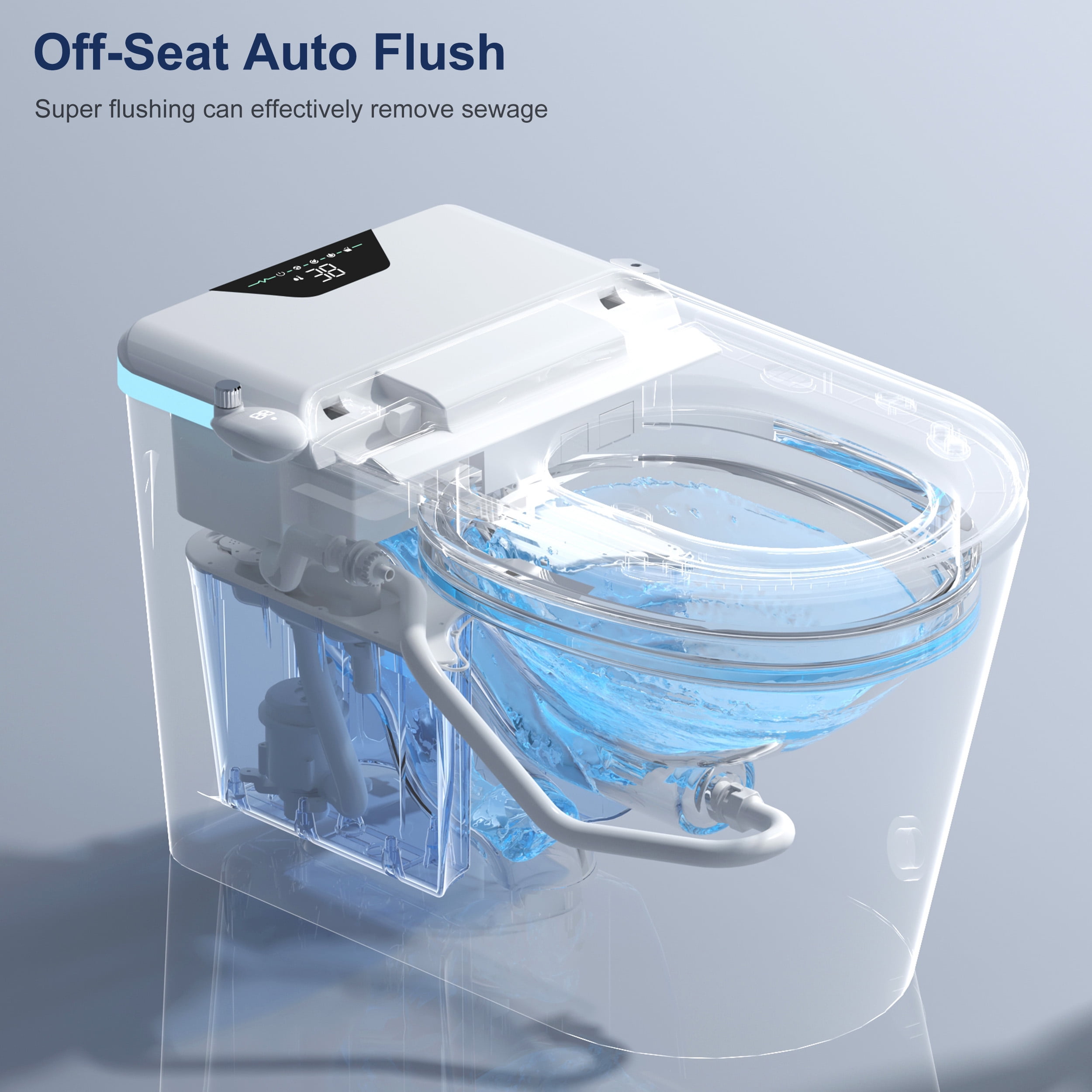 eclife TT007WH-S Smart Bidet Toilet, Heated Seat, Warm Wash, Dry, Auto Flush, Remote Control, 17 in, White