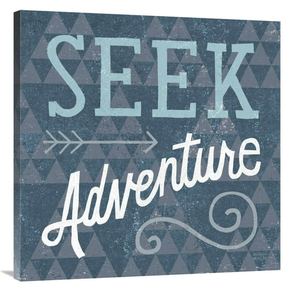 Global Gallery's 'Mod Triangles Seek Adventure Blue' By Michael Mullan Stretched Canvas Wall Art