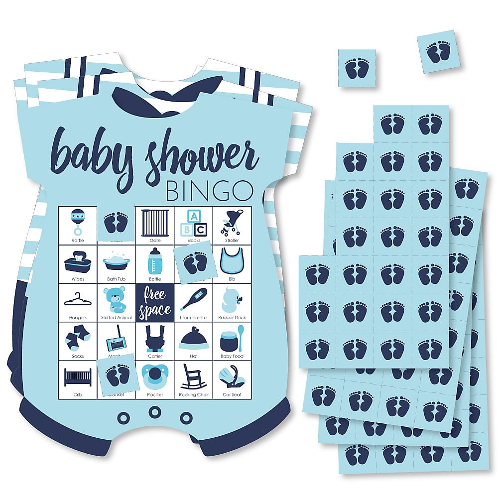 Baby Boy Picture Bingo Cards and Markers Blue Baby Shower Shaped Bingo Game Set of 18
